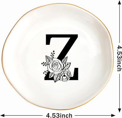JoycuFF Initial Z Ceramic Jewelry Tray, Bridesmaid Bride Gifts, Mothers Day Christmas Anniversary Engagement Birthday Gifts for Women Couples, Trinket Dish for Rings Earrings Necklaces Bracelets Keys
