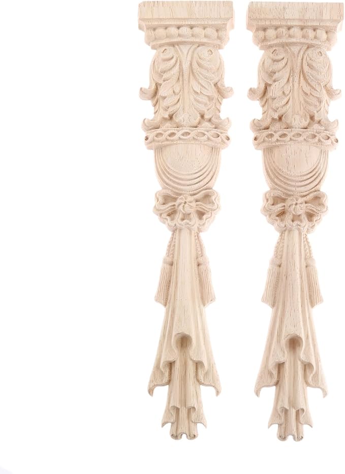 MUXSAM Wood Carved Appliques Onlays, 2-Pack Unpainted Carving Decals Mouldings Trim for Window Door Frame Rome Column Wall Mantel Dresser Fire Stove Surround Decor, 30x7cm/11.81"x2.76"