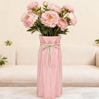 Ceramic Flower Vase Modern Home Decor Vases for Centerpieces Pink Minimalist Farmhouse 9.5" H x 3.9" W Cute Decorative Vases Flowers Tulip Pampas Grass Vase for Table Bathroom Shelf