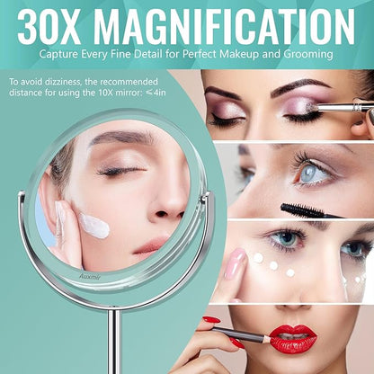 Auxmir 1X/ 30X Magnifying Mirror, Makeup Mirror with Tweezer, Double Sided Round Vanity Tabletop Mirror, 360° Rotation Portable for Dressing Table Desk Bathroom Bedroom Travel, Clear