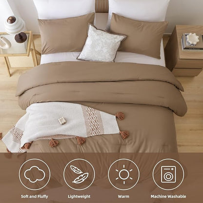 ROSGONIA Oversized King Comforter Dark Khaki, 3pcs (1 Boho Comforter & 2 Pillowcases) Lightweight Oversized King Size Comforter Sets Bedding Blanket