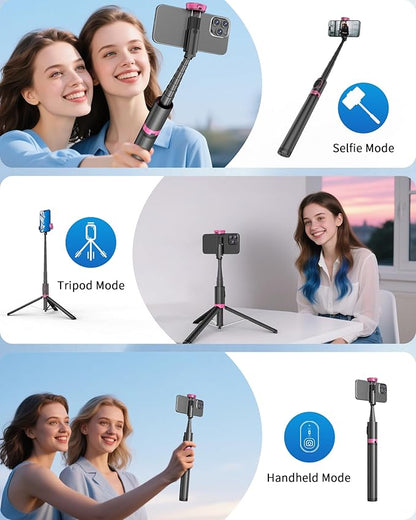 67" Selfie Stick Tripod, All in One Phone Tripod with Wireless Remote, Extendable Compact Tripods Portable Travel Stand for iPhone Android Selfie/Video Recording/Live Stream/Vlog
