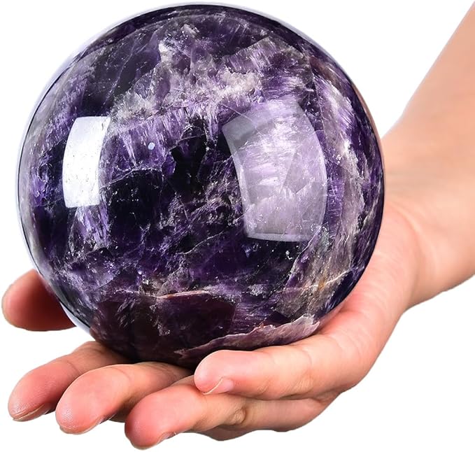 Large Dream Amethyst Crystal Ball with Stand Healing Crystals Sphere for Meditation, Divination, Witchcraft 110-120mm/4.3-4.7"
