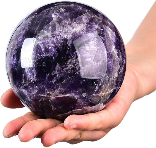 Large Dream Amethyst Crystal Ball with Stand Healing Crystals Sphere for Meditation, Divination, Witchcraft 110-120mm/4.3-4.7"
