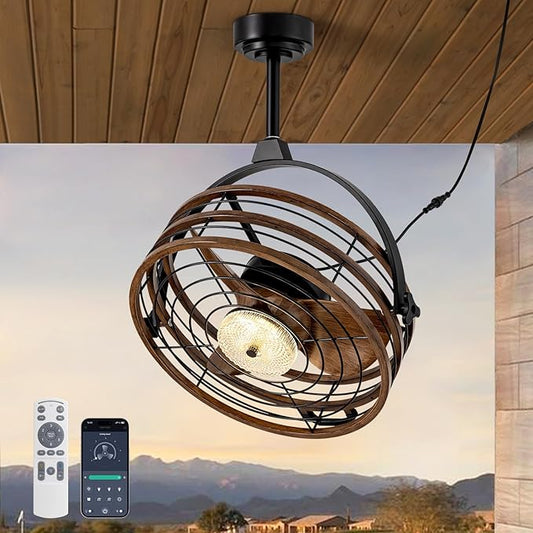 CROSSIO Outdoor Ceiling Fan with Lights, 23‘’ Waterproof Gazebo Fan with Remote Control Smart App, Plug in Caged Ceiling Fan for Patios, Pergola Porch