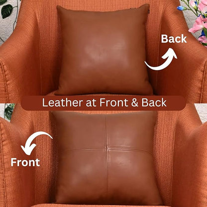 LL LEATHER LOVERS Lambskin Leather Pillow Cover, Hand Panel Stitched Leather Decorative Throw Pillow Covers for Couch Sofa Bed Living Room Garden (20x20 Inches, Brown Pack of 2)