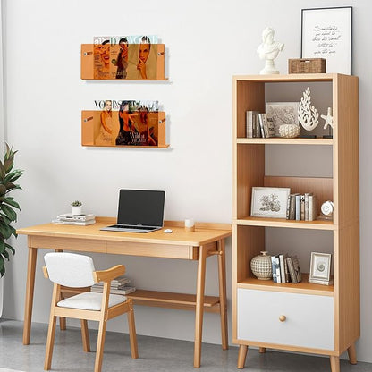 2-Pack Acrylic Magazine Holder Rack Brochure Holder,Orange 17 Inch Wall Mounted Bookshelf Record Rack,Hanging Bookshelf Literature Storage Rack Suitable for Offices,Living Rooms,Waiting room