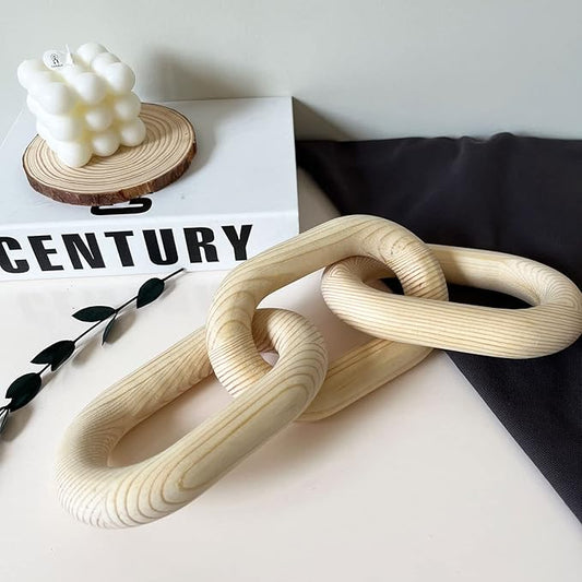 Pine Wood Carved Modern Chain Link Decor - Farmhouse & Living Room Decoration