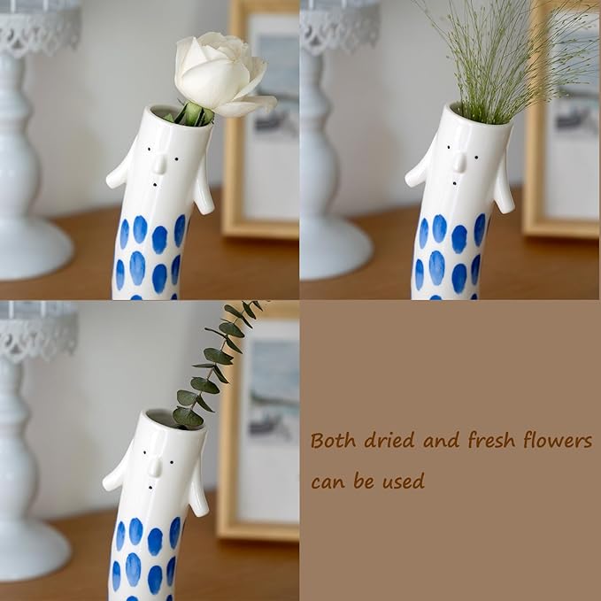 Cute Family Face Vases Set of 3 - Unique Ceramic Bud Vases for Small Flower - Fun Modern Aesthetic Decor for Home - Pretty Decorative Flower Holder for Women and Kids for Spring