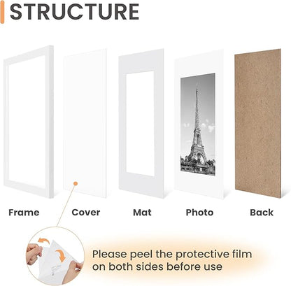 upsimples 8x12 Picture Frame Set of 5, Display Pictures 6x8 with Mat or 8 x 12 Without, Wall Gallery Photo Frames, White