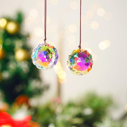 HDCRYSTALGIFTS Set 2 Crystal Suncatcher Datura Shaped Prisms Sun Catcher Indoor Window Rainbow Feng Shui Hanging Prism Glass Ornaments for Home Garden Tree (45mm)