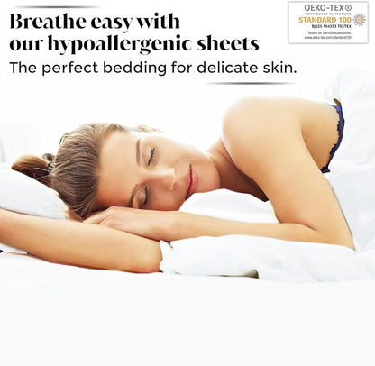 Luxury Bamboo Market | Full Size Sheet Set | 100% Viscose Derived from Bamboo | Organically Grown | Ultra Soft | Cooling Sheets for Hot Sleepers | 17" Deep Pocket [Classic White]
