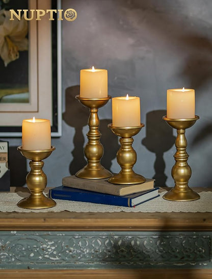 2 Pcs Gold Pillar Candle Holders, Gold Candlestick Most Ideal for 3" Pillar Candles, Gifts for Wedding, Party, Home, Spa, Reiki, Votive Candle (2 x S)