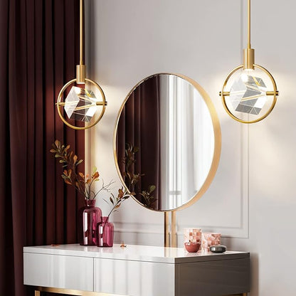 Modern Crystal Pendant Light in Gold Brushed Brass Finish Mini LED Light Fixtures Metal Rod Ceiling Gold Chandelier for Kitchen Island Bedroom Dining Room Bar(1-Lights)