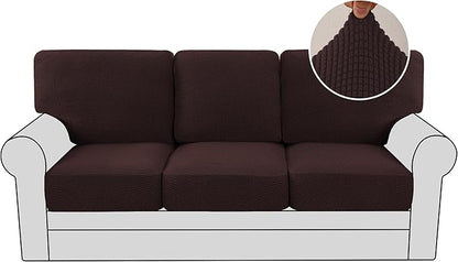 H.VERSAILTEX Multi-Pieces Sofa Slipcovers for 3 Seat Cushion Couch High Stretch Couch Cushion Covers Jacquard Textured Twill Fabric(3 Seat Covers Plus 3 Back Cushion Covers, Chocolate)