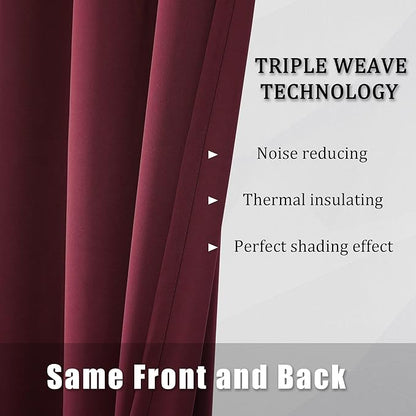 DUALIFE Christmas Decor Curtains - Burgundy Red Blackout Curtains for Bedroom Solid Thermal Insulated Window Curtain Panels with Grommet for Living Room 42 X 72 Inch Length