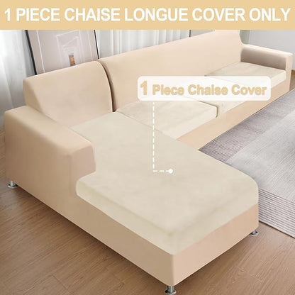 Couch Cover 1 Piece Chaise Lounge Cover Velvet Sectional Couch Cushion Covers Separate L Shape Sofa Slipcovers Furniture Protector for Dogs Pets (Chaise or Sofa 3-Seater, Milk White)
