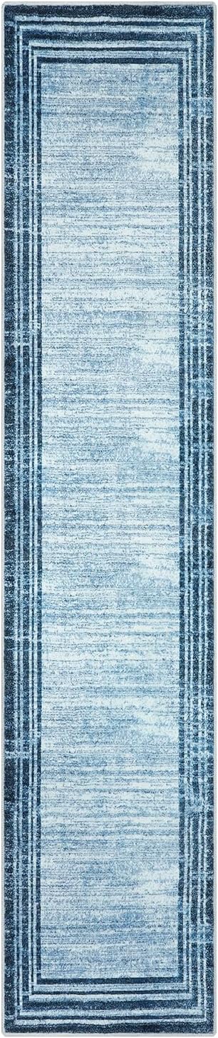 Lahome Abstract Runner Rug,2.5x12 Hallway Runner Non Slip Kitchen Runner Rug Non Skid Washable,Low-Pile Soft Blue Runners for Hallways 12 ft Minimalist Solid Indoor Carpet Runner for Entryway