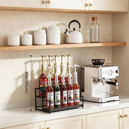 Coffee Syrup Rack Organizer, 2-Tier 10 Syrup Bottles Holder Stand for Coffee Bar, Liquor Bottle Display Shelf Bar Shelf Stand Countertop Rack for Syrup, Wine, Spice