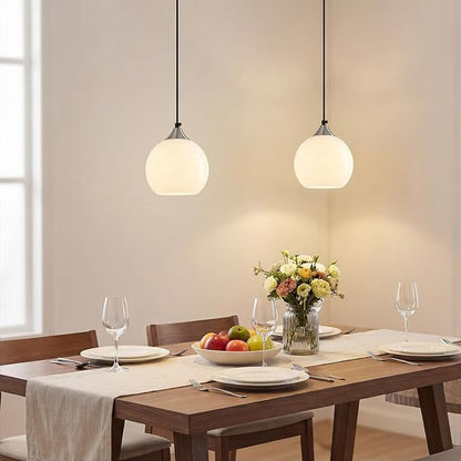 Milky Luster Glass Pendant Lights Kitchen Island Globe Pendant Light Fixtures Modern Pendant Lighting for Bedroom Living Dining Room Light Fixture (5.9 in, 2 Pack)