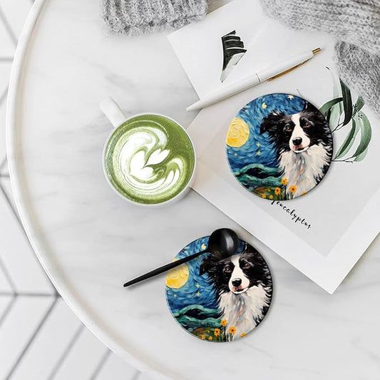 Coasters Set of 6 Ceramic Drink Coaster with Cork Base Modern Style Coasters for Mugs and Cups Office Kitchen 4 in