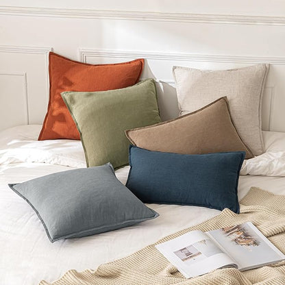 MIULEE Decorative Linen Euro Sham Pillow Covers 22x22 Inch Natural Beige Boho Farmhouse Neutral Christmas Couch Throw Pillows for Bed Pack of 2 Accent Modern Pillowcase Sofa Livingroom Home Decor