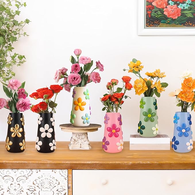 GUGUGO Black and White Flower Vase Home Decor, 8-Inch-Tall Funky Mushroom Decor, Boho Vases for Centerpieces, Unique Colorful Decorative Vase, Cute Room Decor Aesthetic