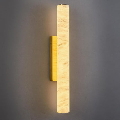 LMQNINE Natural Alabaster Wall Sconces Spanish Marble Wall Light Cylinder Modern Gold LED Sconce for Living Room Bedroom Bathroom Stairs（M-1Pack）