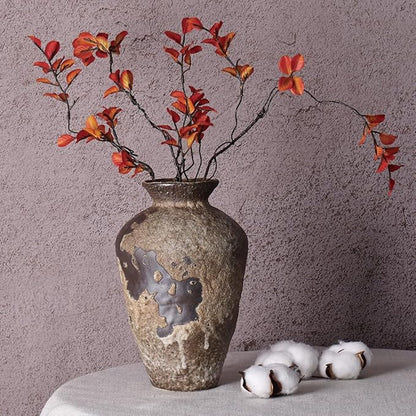 Wabi Sabi Decor Rusty Vintage Vase - 8.7" Tall Rustic Farmhouse Wabi Sabi Vase for Centerpiece, Pottery Stone Flower Vases for Home Decor, Table, Living Room, Bedroom, Bathroom, Kitchen (Rusty Stone)