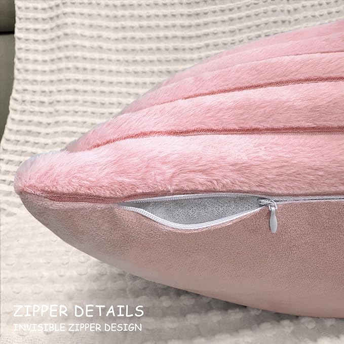 2 Pack 12x20 Pillow Cover Velvet Pillow Covers, Faux Fur Oblong Throw Pillow Covers for Living Room Decorations Throw Pillow Case, Throw Pillow Cover Cushion Cover for Home Sofa Bedroom Car, Pink