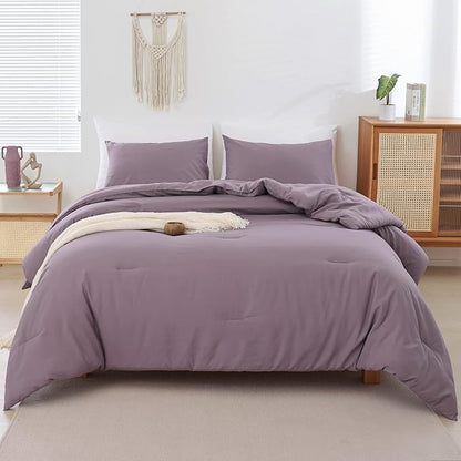 ROSGONIA Oversized King Comforter 128x120, 3pcs Super King Plus Comforter (1 Dusty Purple Comforter & 2 Pillowcases) Lightweight Oversized King Bedding Set Quilt