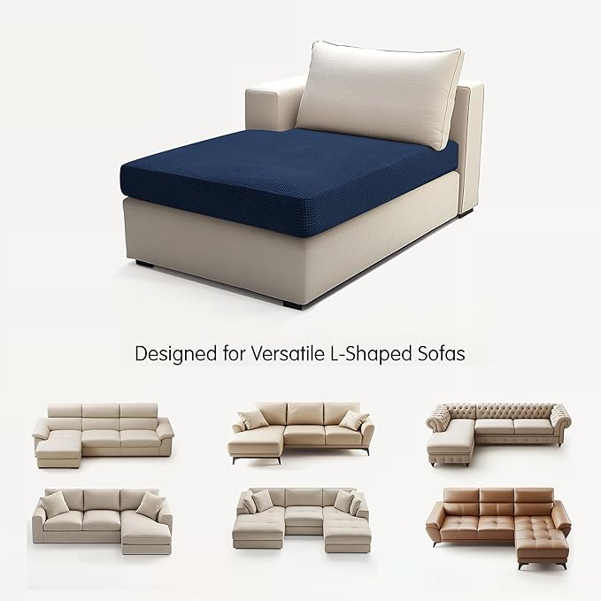 Hokway Stretch Chaise Cover Individual Couch Cushion Slipcovers Reversible Cushion Protector Slipcovers Sofa Cushion Protector Covers (Chaise Cover, Darkblue)