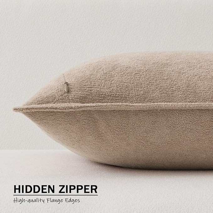 Kevin Textile Waterproof Decorative Pillow Covers Khaki 12x20 Inch Pack of 2 Soft Boucle Textured Lumbars Cushions Elegant Accent Pillows for Couch Sofa Chair Bed Home Decor Indoor Outdoor