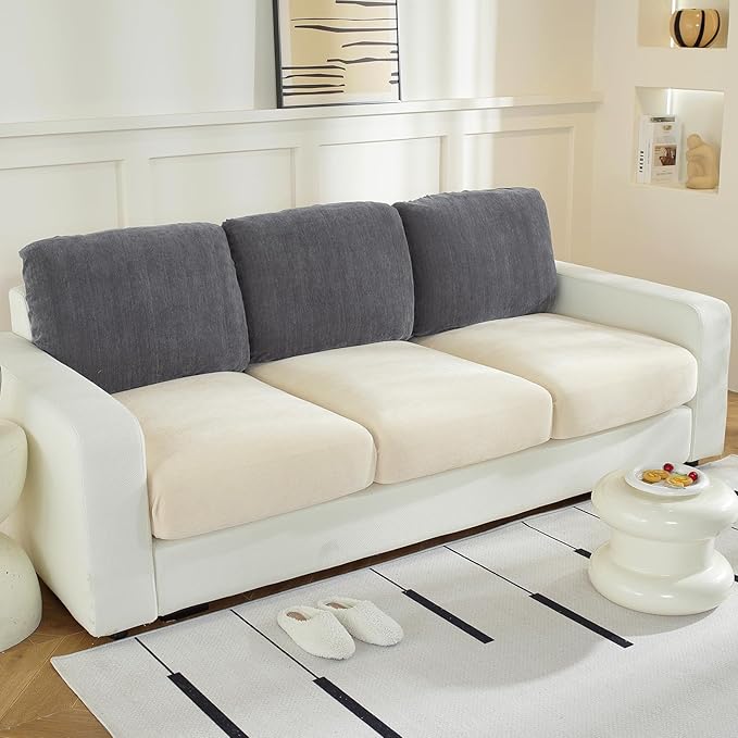Large Backrest Cushion Covers Super Stretch Back Covers for 3 Cushion Couch Sofa, Couch Back Cushion Covers Featuring with Chenille Yarn (Softer Version, 3PC, Dark Grey)
