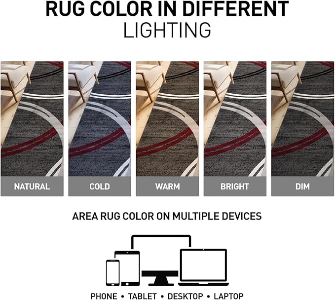 Rugshop Modern Wavy Circles Design Non-Shedding Oval Rug, Carpet for Living Room, Dining Room, or Bedroom, Red, 5' x 7' Oval