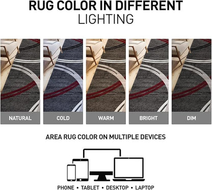 Rugshop Modern Wavy Circles Design Non-Shedding Area Rug, Carpet for Living Room, Dining Room, or Bedroom, Red, 7'10" x 10'2"