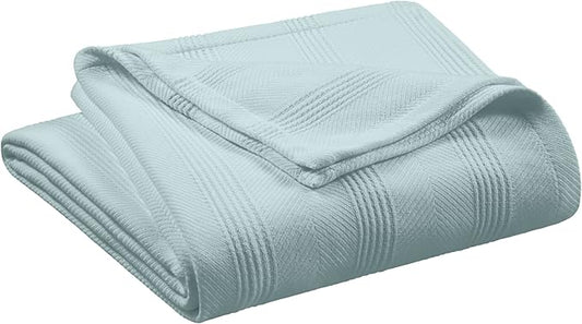 100% Cotton Twin Size Blanket | Super Soft Breathable Lightweight Throw | All-Season Knit Blanket | Luxury Hotel Style | Easy Care | Oeko-Tex Certified | Light Blue
