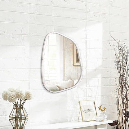 Irregular Wall Mirror Modern Oval Asymmetrical Wooden Framed Unique Hanging Mirror Artistic Wavy Mirror Decor Bathroom Vanity Bedroom Living Room Entryway Hallway Small 14"x10"