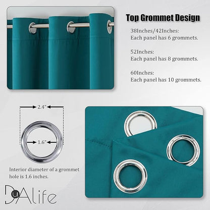 DUALIFE Teal Blackout Curtains Solid Color Eyelet Top Bedroom Curtains Thermal Grommet Light Blocking Room Darkening Window Panels/Drapes for Living Room 2 Panels Set 52 x 45 inches