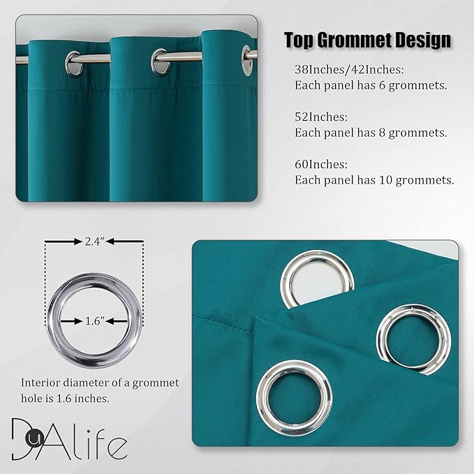 DUALIFE 120 Inch Length Teal Curtains 2 Panels Set Grommet Curtain Drapes Insulated Thermal Room Darkening Blackout Curtains for Bedroom Boy Kids Room 60x120 Inches Long