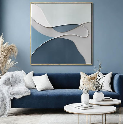 LEVERUP Blue Painting Artwork Canvas Abstract Wall Art Posters for Room Aesthetic Grey Wall Decor for Living Room Bedroom Hotel 36×36 Inch Easy To Hang