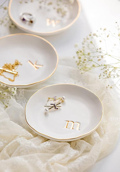 COLLECTIVE HOME - Ceramic Jewelry Tray, Decorative Trinket Dish for Rings Earrings Necklaces Bracelet Watch Keys, Birthday Mother's Day Christmas Gift for Women, 4.75", White Surface (P)