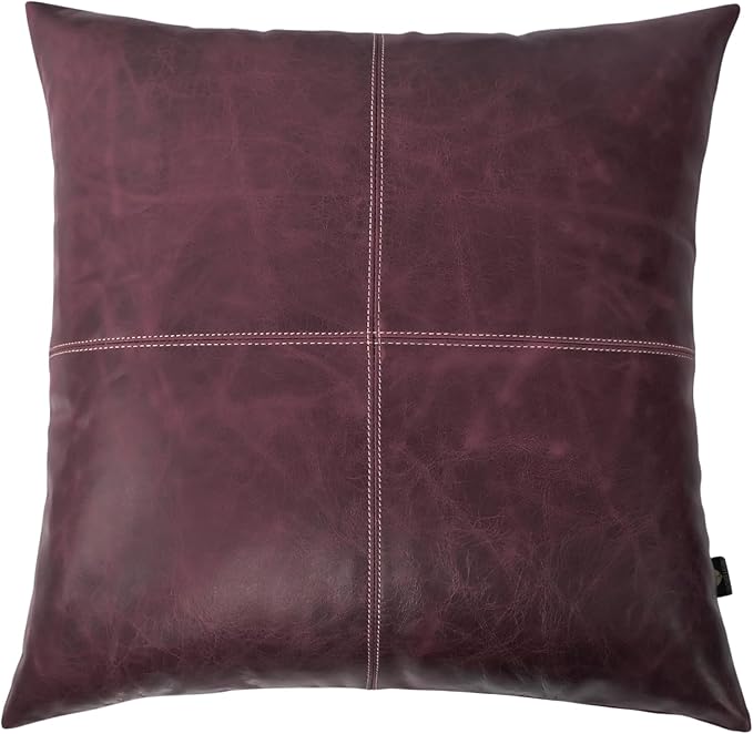 LL LEATHER LOVERS Lambskin Leather Pillow Cover - Sofa Cushion Case - Decorative Throw Covers for Living Room & Bedroom, 16x16 Inches - Pink Maroon Plain Pack of 1