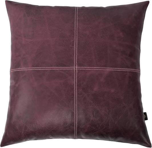 LL LEATHER LOVERS Lambskin Leather Pillow Cover - Sofa Cushion Case - Decorative Throw Covers for Living Room & Bedroom, 20x20 Inches - Pink Maroon Plain Pack of 1