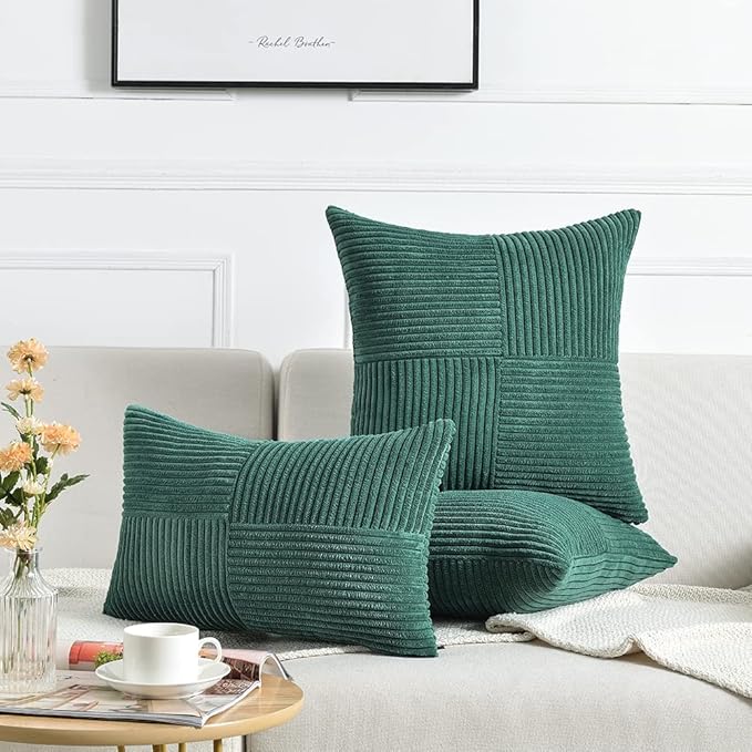 Fancy Homi 2 Packs Teal Samll Decorative Throw Pillow Covers 12x12 Inch with for Couch Bed Sofa, Rustic Farmhouse Boho Home Decor, Soft Corss Patchwork Corduroy Square Cushion Case 30x30 cm