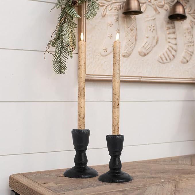 Cast Iron Candle Holders Antique Brass Iron Taper Candle Holders Set of 2, Decorative Metal Candlestick Stands for Weddings, Dining, Parties, and Home Decor (Black)