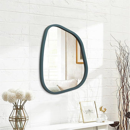 Irregular Wooden Framed Wall Mirror Modern Asymmetrical Unique Hanging Mirror Artistic Mirror Decor Bathroom Vanity Bedroom Living Room Entryway Hallway 16'' x 12''
