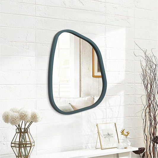 Irregular Wooden Framed Wall Mirror Modern Asymmetrical Unique Hanging Mirror Artistic Mirror Decor Bathroom Vanity Bedroom Living Room Entryway Hallway 16'' x 12''