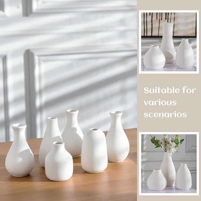White Bud Vases Set of 12, Small Ceramic Vase in Bulk, Mini Pottery Vases for Pampas Grass Clay Vase for Wedding Table Centerpieces Decoration Modern Boho Rustic Home Decor DIY Gift
