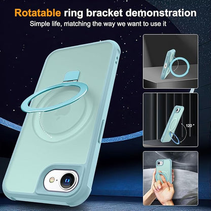Compatible with iPhone 16E Case with Invisible Magnetic O-Ring Stand Military-Grade Translucent Case for iPhone 16E 6.1" 2025 [Compatible with Mag-Safe][Great Grip Feeling], Blue